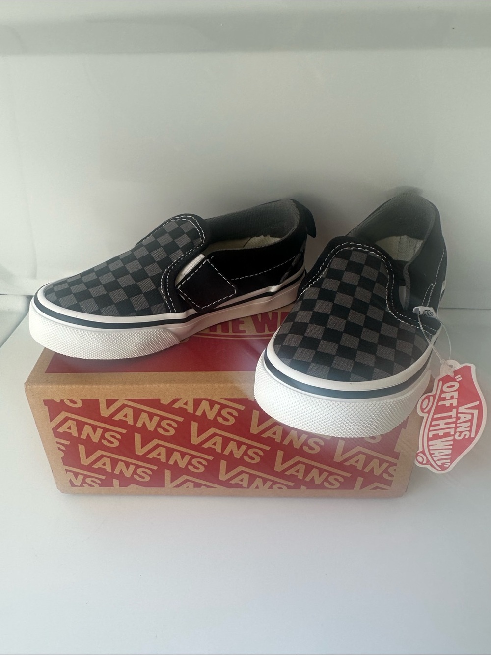 NWT Vans Kids Slip-On Checkerboard Sneakers - Black & Gray US Toddler 8.5